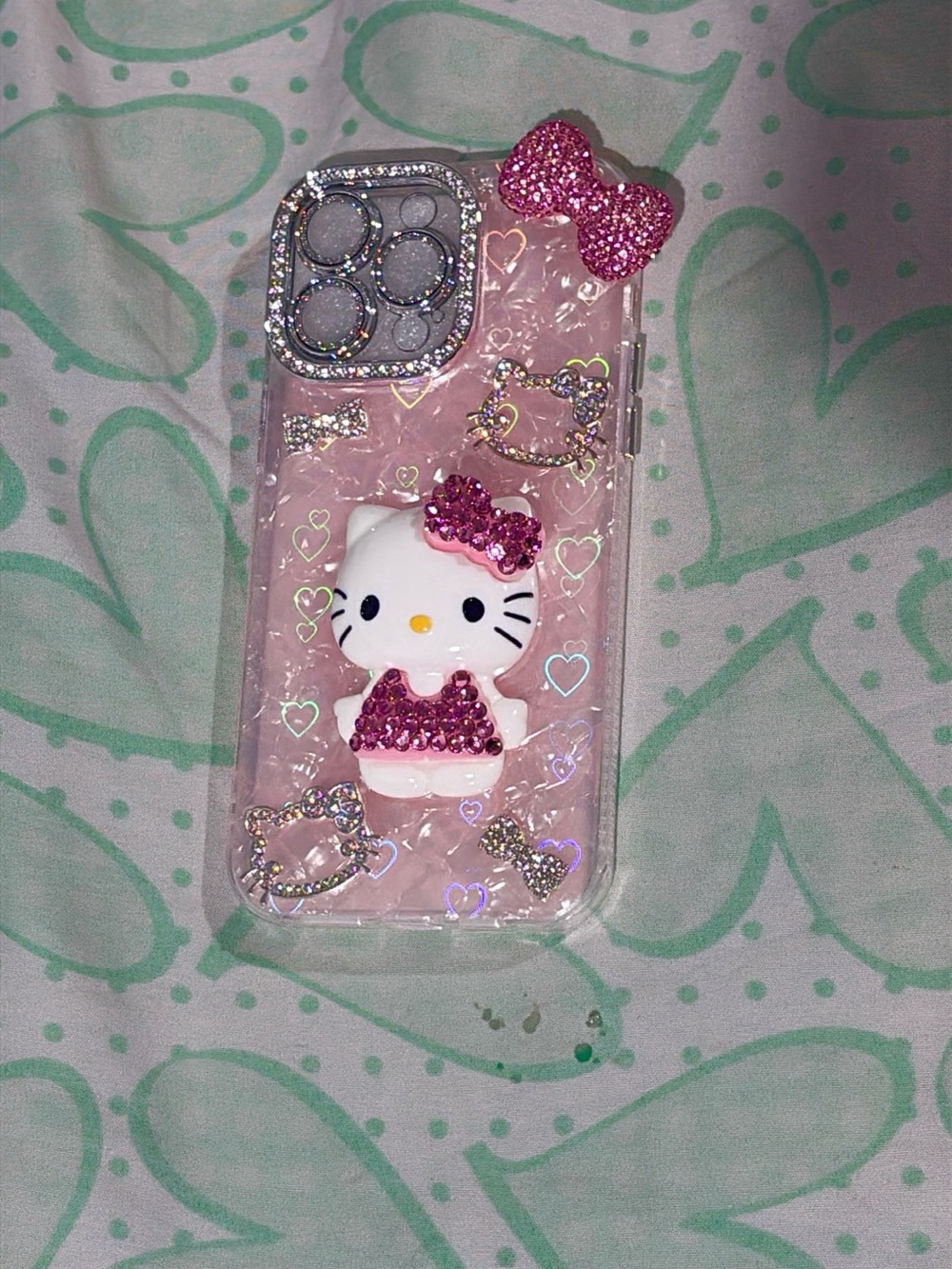 Pink Hello Kitty Glitter Phone Case 14 pro max- Cute Decorative iPhone Cover